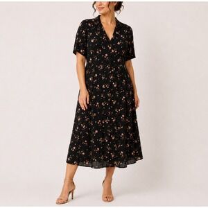 NEW Reformation Rocki Shirt Dress Women 24 Black Floral Button Midi Romy Cottage